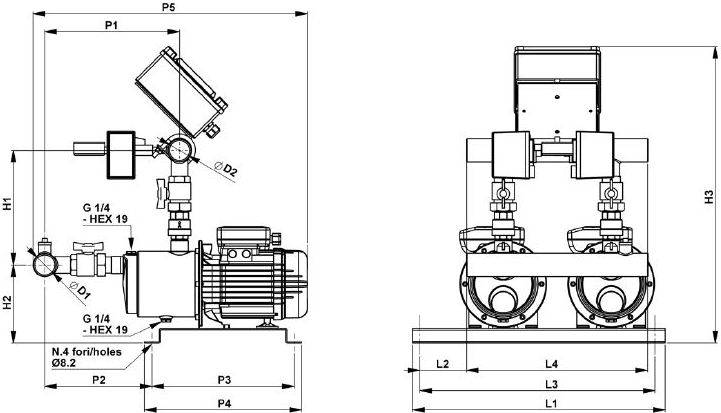 Grupuri de pompare EASY20/MULTI EVO - dimensiuni